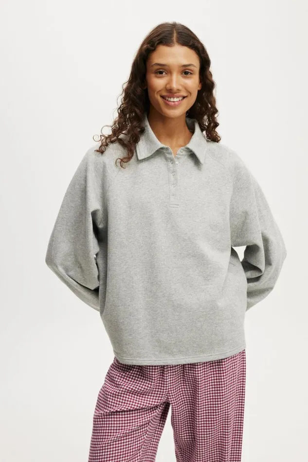 Cotton On SweatsandHoodies Oversized Collared Lounge Fleece Sweater Grey Marle 8211 Women