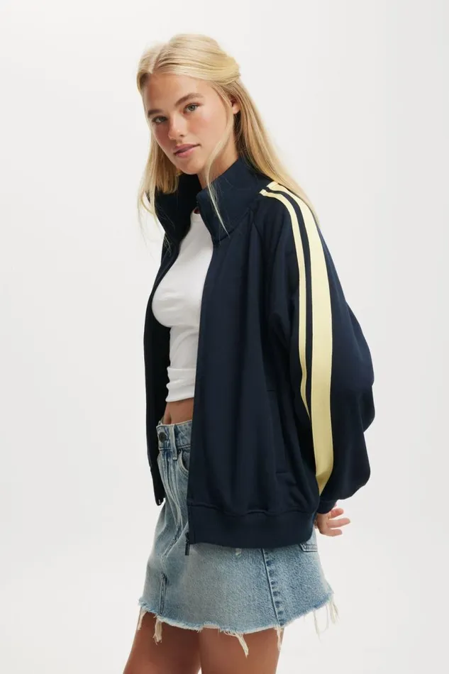 Cotton On SweatsandHoodies Oversized Retro Zip Through Ink Navy Daisy Yellow 8211 Women