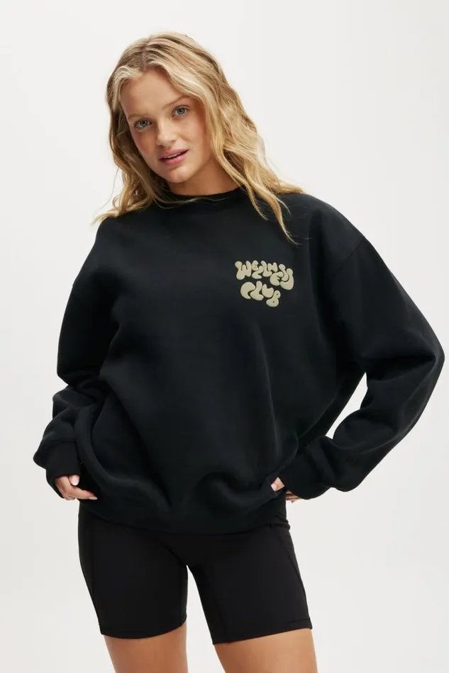 Cotton On SweatsandHoodies Plush Graphic Crew Sweatshirt Blackdusty Khaki 8211 Women