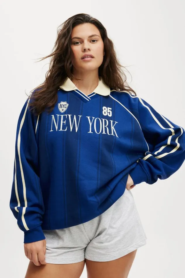 Cotton On SweatsandHoodies Sporty Polo Sweatshirt New York Marine Blue Lemon Icing 8211 Women