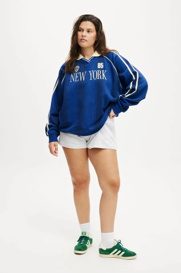 Cotton On SweatsandHoodies Sporty Polo Sweatshirt New York Marine Blue Lemon Icing 8211 Women Cotton On SweatsandHoodies Sporty Polo Sweatshirt New York Marine Blue Lemon Icing 8211 Women