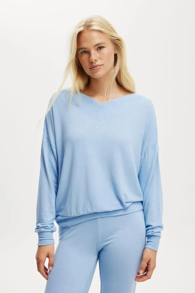 Cotton On SweatsandHoodies Super Soft Deep V Sweater Washed Adrift Blue 8211 Women