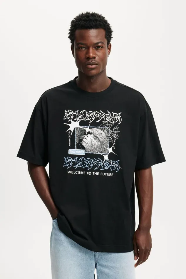 Cotton On Tees and Tanks Box Fit Graphic TShirt Blackwelcome 8211 Men