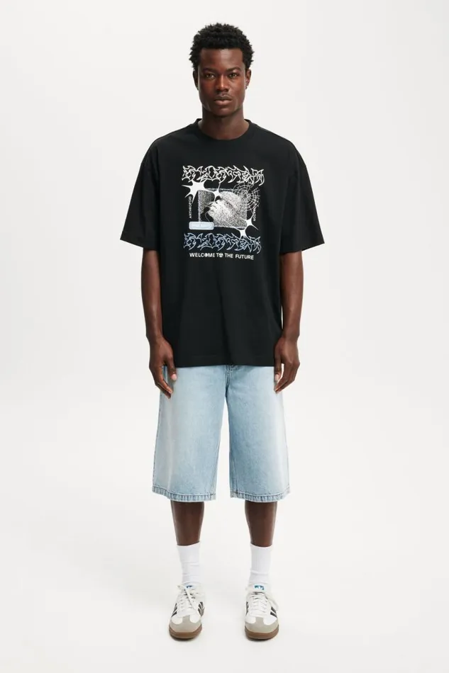Cotton On Tees and Tanks Box Fit Graphic TShirt Blackwelcome 8211 Men Cotton On Tees and Tanks Box Fit Graphic TShirt Blackwelcome 8211 Men