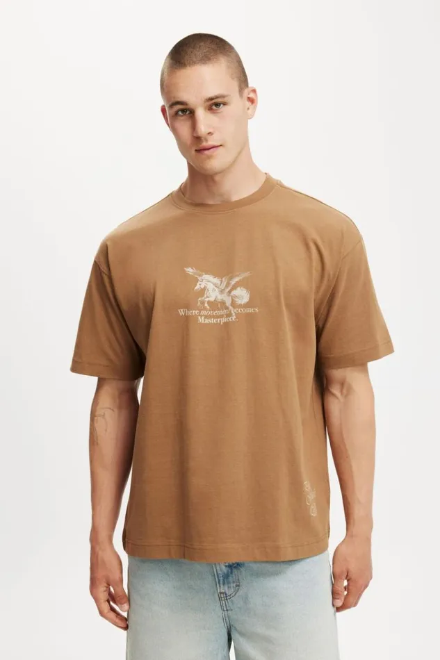 Cotton On Tees and Tanks Box Fit Graphic TShirt Burnt Almondpublic 8211 Men
