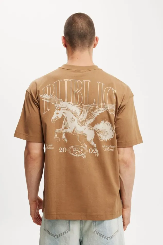 Cotton On Tees and Tanks Box Fit Graphic TShirt Burnt Almondpublic 8211 Men Cotton On Tees and Tanks Box Fit Graphic TShirt Burnt Almondpublic 8211 Men