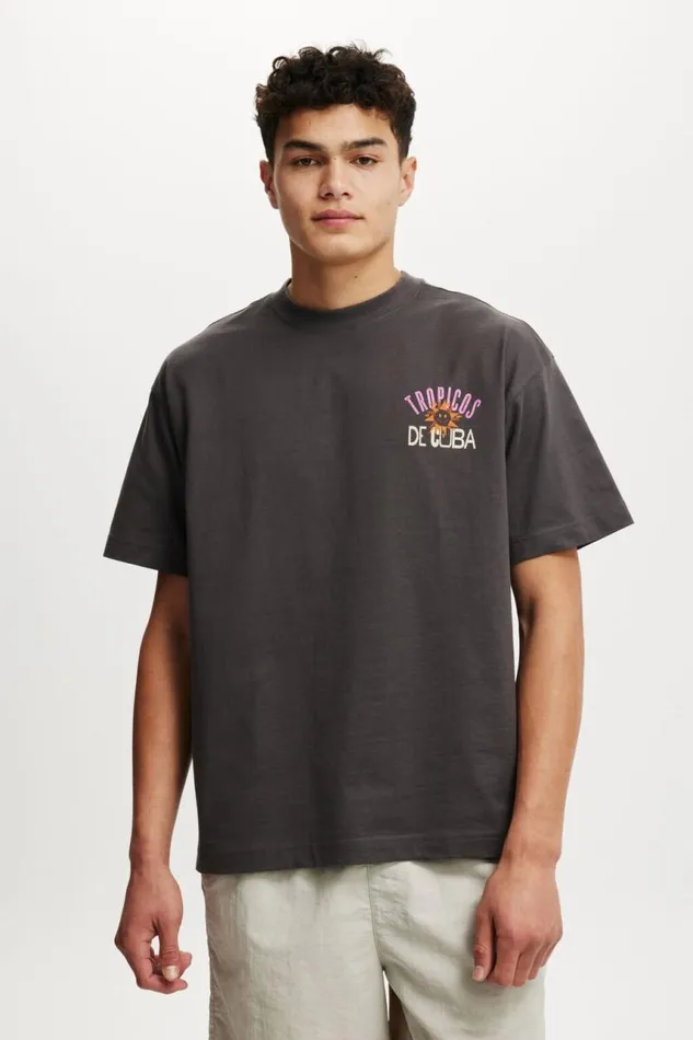 Cotton On Tees and Tanks Box Fit Graphic TShirt Faded Slatetropics 8211 Men