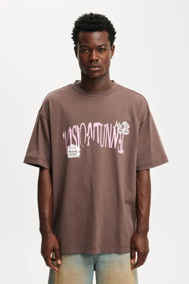 Cotton On Tees and Tanks Box Fit Graphic TShirt Washed Chocolatevision 8211 Men