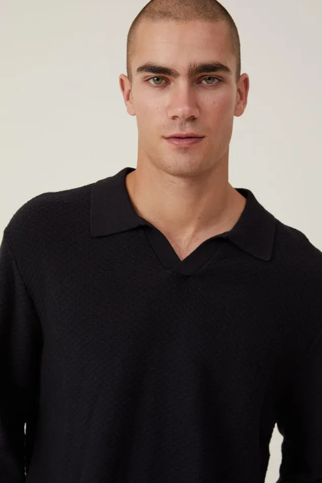 Cotton On Tees and Tanks Jimmy Long Sleeve Polo Black 8211 Men Cotton On Tees and Tanks Jimmy Long Sleeve Polo Black 8211 Men