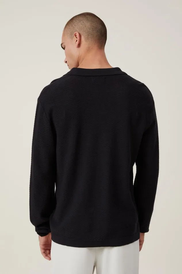 Cotton On Tees and Tanks Jimmy Long Sleeve Polo Black 8211 Men Cotton On Tees and Tanks Jimmy Long Sleeve Polo Black 8211 Men