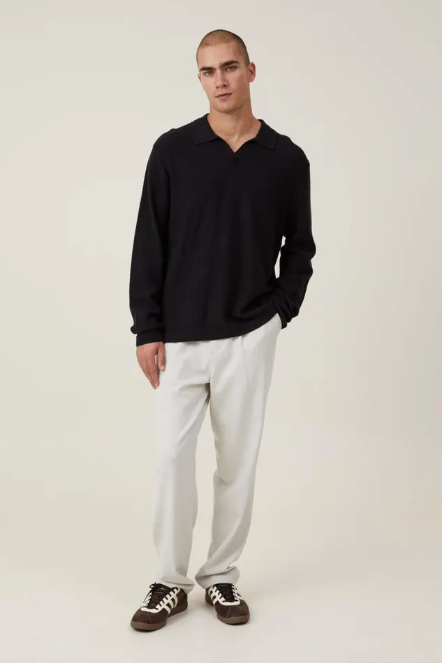 Cotton On Tees and Tanks Jimmy Long Sleeve Polo Black 8211 Men Cotton On Tees and Tanks Jimmy Long Sleeve Polo Black 8211 Men