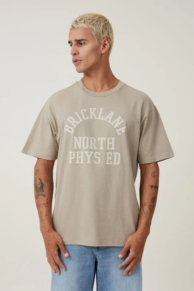 Cotton On Tees and Tanks Loose Fit College TShirt Gravel Stone Bricklane Phys Ed 8211 Men