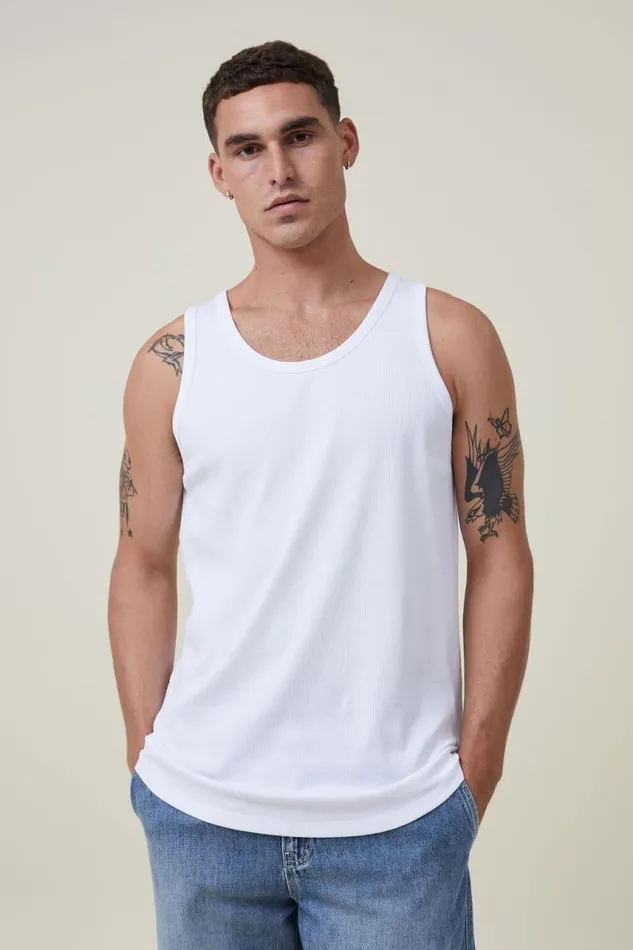 Cotton On Tees and Tanks Loose Fit Rib Tank White 8211 Men