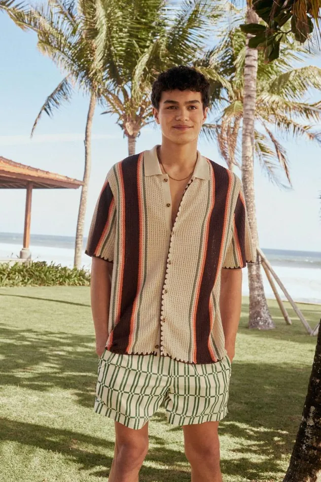 Cotton On Tees and Tanks Pablo Short Sleeve Shirt Stone Vert Stripe 8211 Men