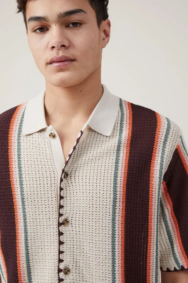 Cotton On Tees and Tanks Pablo Short Sleeve Shirt Stone Vert Stripe 8211 Men Cotton On Tees and Tanks Pablo Short Sleeve Shirt Stone Vert Stripe 8211 Men