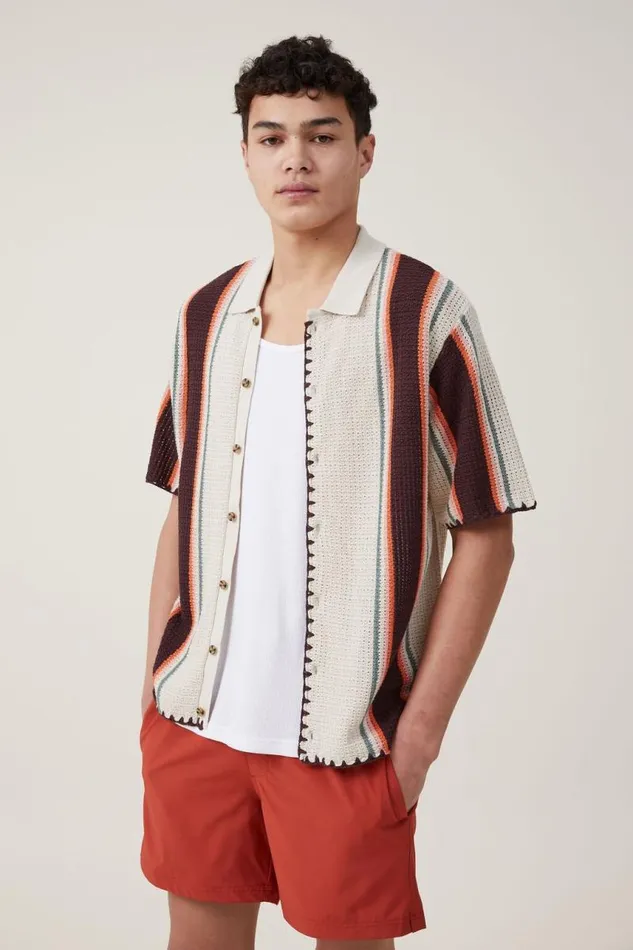 Cotton On Tees and Tanks Pablo Short Sleeve Shirt Stone Vert Stripe 8211 Men Cotton On Tees and Tanks Pablo Short Sleeve Shirt Stone Vert Stripe 8211 Men