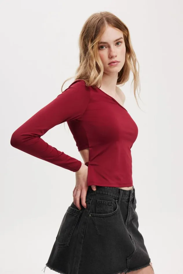 Cotton On Tops Blair Open Back Long Sleeve Top Cherry Rouge 8211 Women