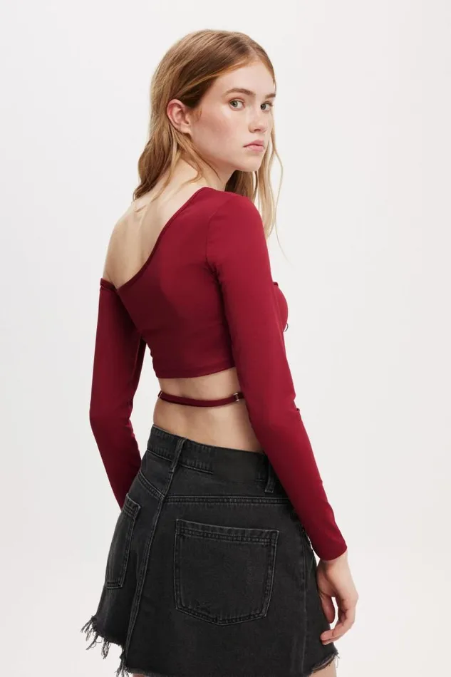 Cotton On Tops Blair Open Back Long Sleeve Top Cherry Rouge 8211 Women
