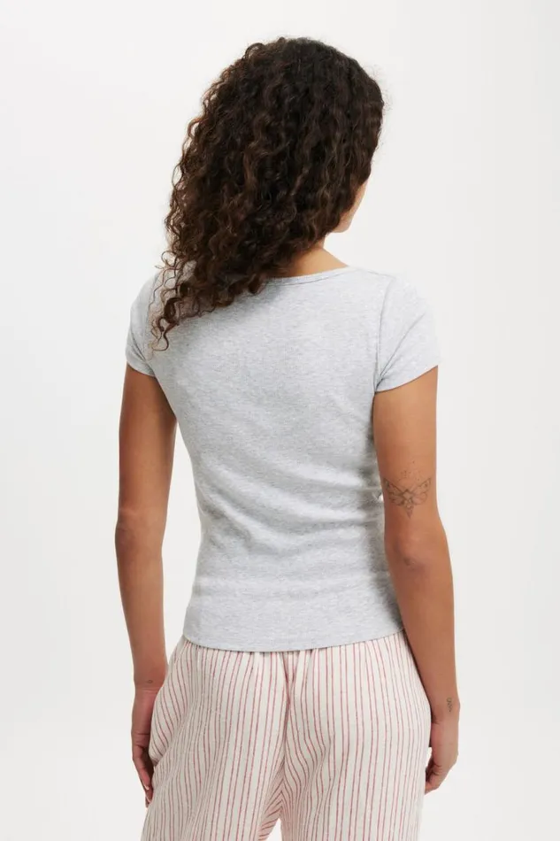 Cotton On Tops Byron Square Neck Short Sleeve Grey Marle 8211 Women