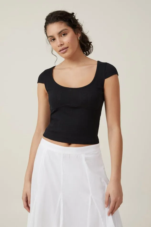 Cotton On Tops Darcie Scoop Neck Short Sleeve Top Black 8211 Women