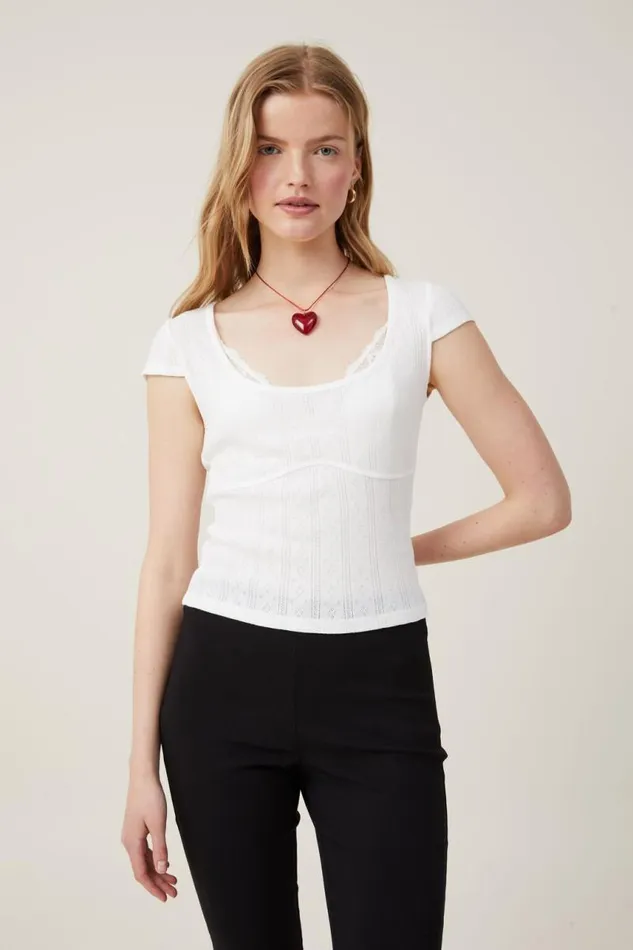 Cotton On Tops Darcie Scoop Neck Short Sleeve Top Natural White 8211 Women