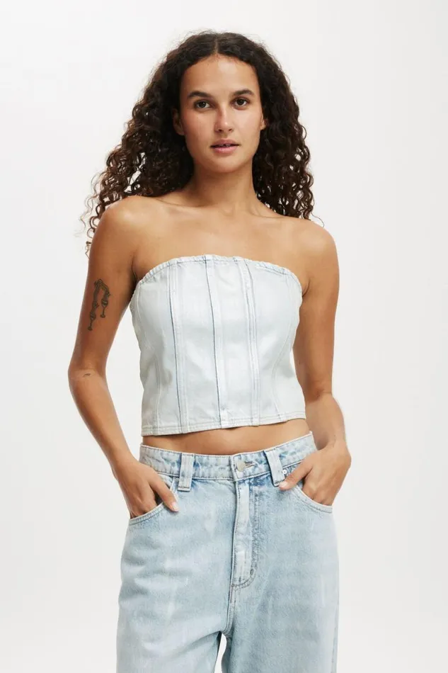 Cotton On Tops Denim Tube Top Metallic Pearl Blue 8211 Women