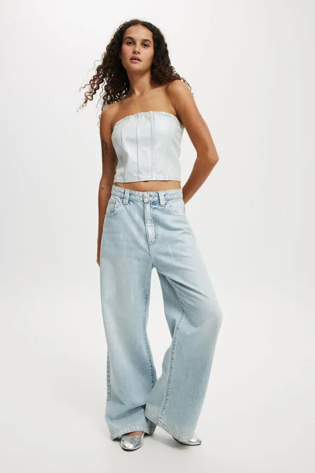 Cotton On Tops Denim Tube Top Metallic Pearl Blue 8211 Women