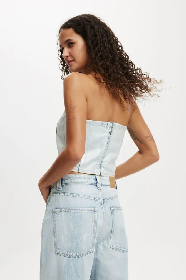 Cotton On Tops Denim Tube Top Metallic Pearl Blue 8211 Women