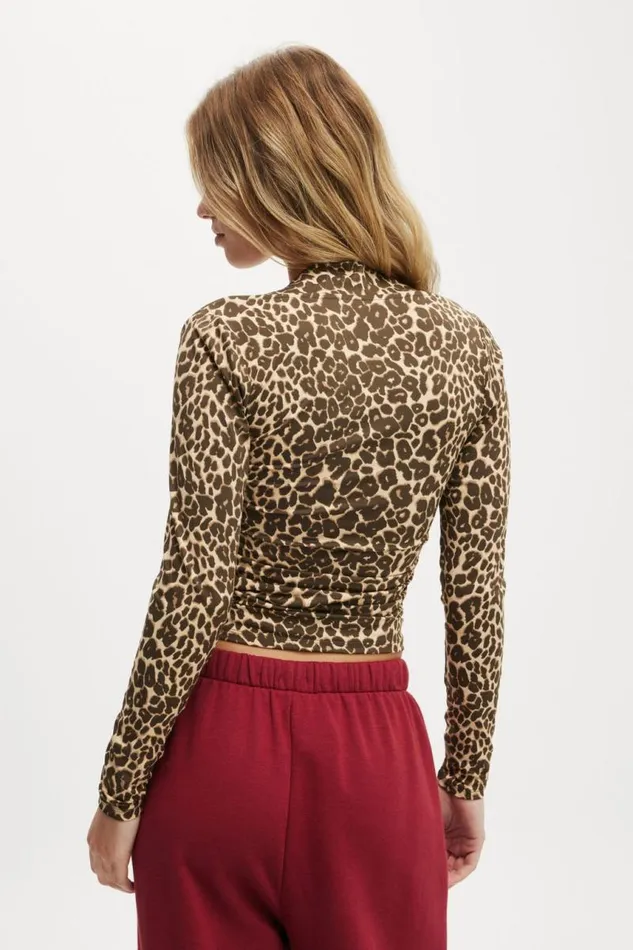 Cotton On Tops Ever Smooth Rouched Long Sleeve Top Kate Leopard 8211 Women