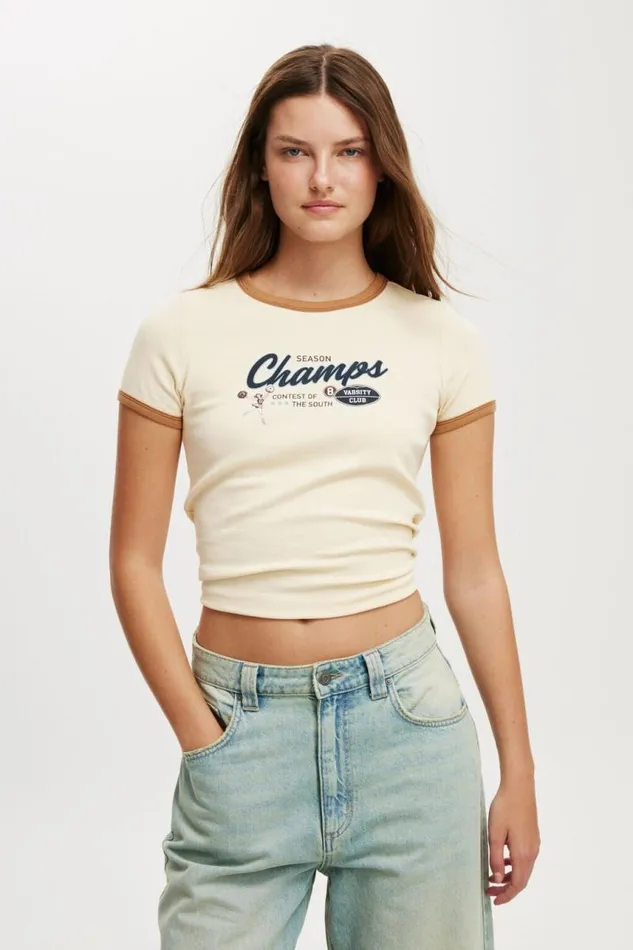 Cotton On Tops Fitted Graphic Longline Tee Champs Birch 8211 Women