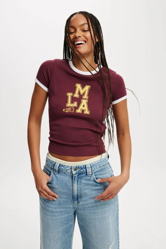 Cotton On Tops Fitted Graphic Longline Tee Lma Cherry Varnish 8211 Women