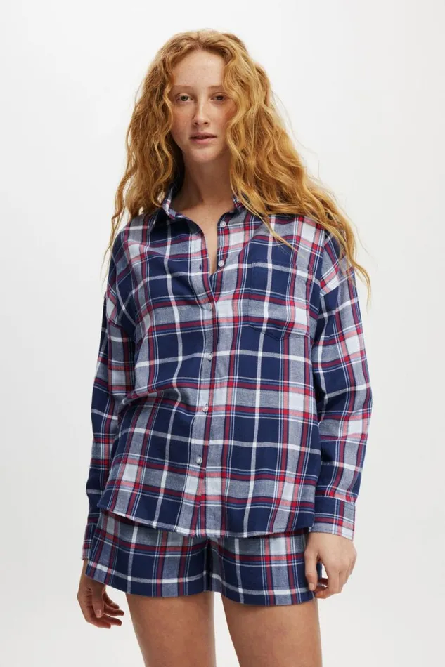 Cotton On Tops Flannel Boyfriend Long Sleeve Shirt Toni Checknavywhite And Red 8211 Women