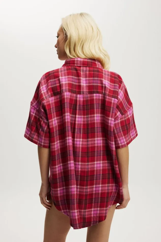 Cotton On Tops Flannel Boyfriend Short Sleeve Shirt Silvie Check Pink 8211 Women Cotton On Tops Flannel Boyfriend Short Sleeve Shirt Silvie Check Pink 8211 Women
