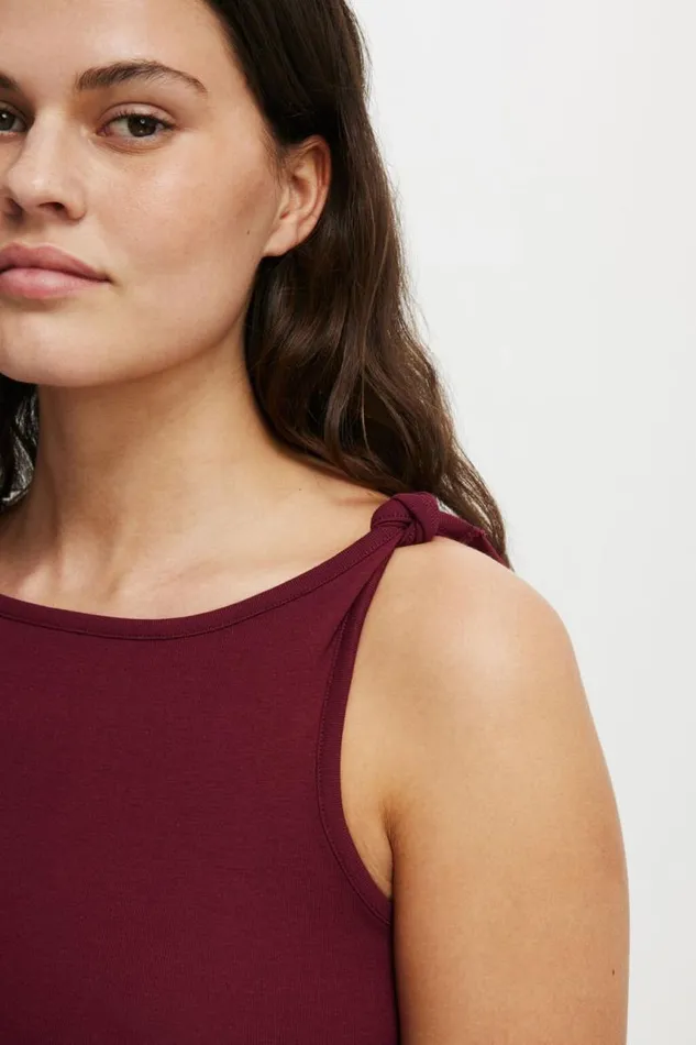 Cotton On Tops Marlow Knot Shoulder Short Sleeve Top Sangria 8211 Women