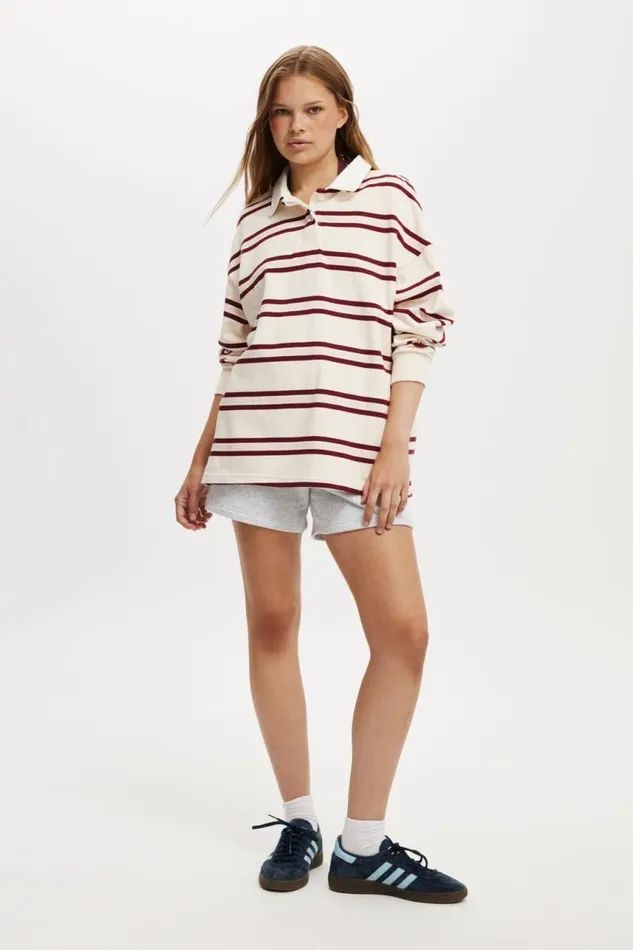 Cotton On Tops Oversized Long Sleeve Polo Cream Stripe 8211 Women