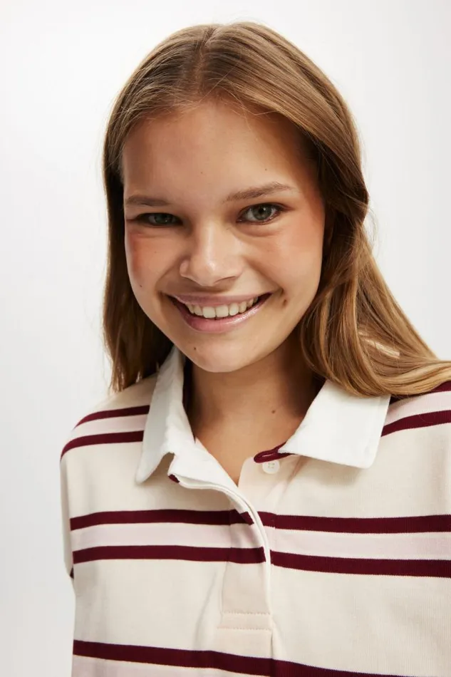 Cotton On Tops Oversized Long Sleeve Polo Cream Stripe 8211 Women