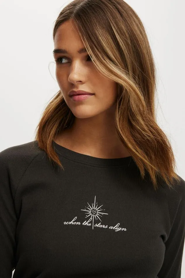 Cotton On Tops Raglan Rib Long Sleeve Tee Stars Alignwashed Black 8211 Women Cotton On Tops Raglan Rib Long Sleeve Tee Stars Alignwashed Black 8211 Women