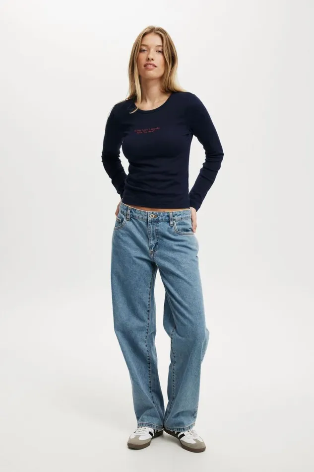 Cotton On Tops Rib Longsleeve Graphic Tee No Idea winter Night 8211 Women Cotton On Tops Rib Longsleeve Graphic Tee No Idea winter Night 8211 Women