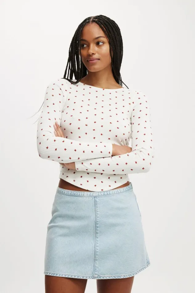 Cotton On Tops Sasha Pointelle Low Back Long Sleeve Top Rozzy Rose 8211 Women