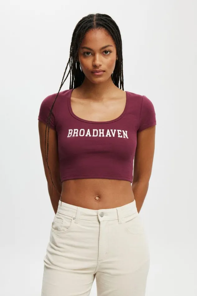 Cotton On Tops Scoop Neck Rib Graphic Tee Broadhaven Cherry Varnish 8211 Women