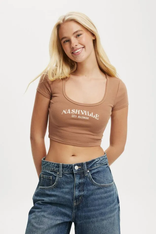 Cotton On Tops Scoop Neck Rib Graphic Tee Nashvillebaked Clay 8211 Women
