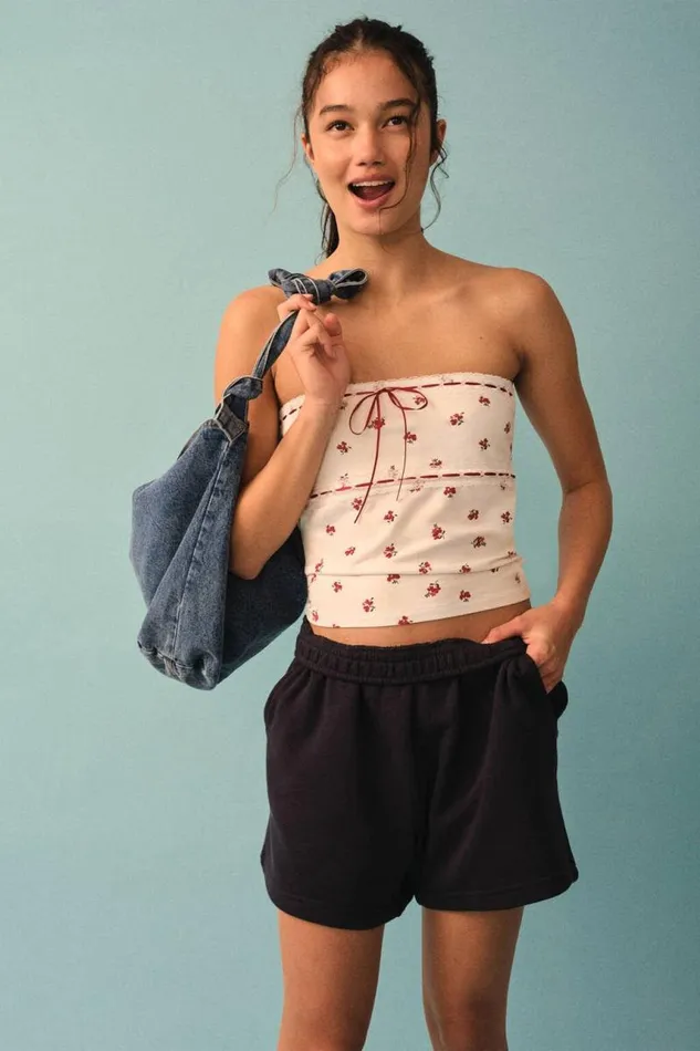 Cotton On Tops Sofia Ribbon Trim Tube Top Bobbi Ditsy Cherry Rouge 8211 Women