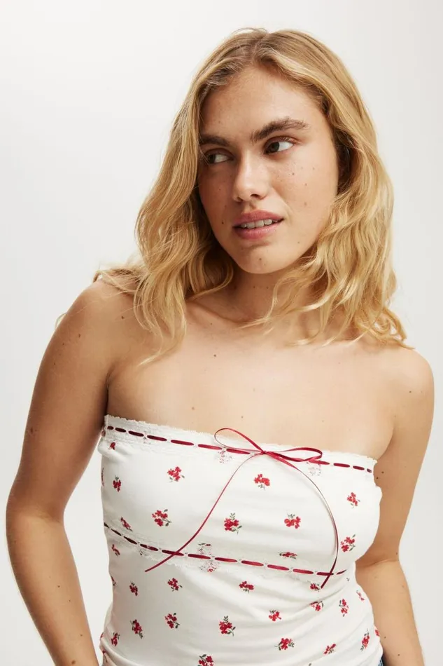 Cotton On Tops Sofia Ribbon Trim Tube Top Bobbi Ditsy Cherry Rouge 8211 Women Cotton On Tops Sofia Ribbon Trim Tube Top Bobbi Ditsy Cherry Rouge 8211 Women
