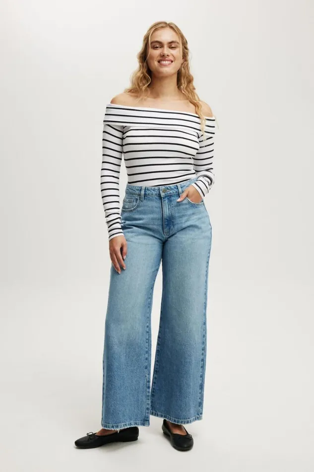 Cotton On Tops Staple Rib Off Shoulder Long Sleeve Top Remi Stripe Whiteblack 8211 Women Cotton On Tops Staple Rib Off Shoulder Long Sleeve Top Remi Stripe Whiteblack 8211 Women