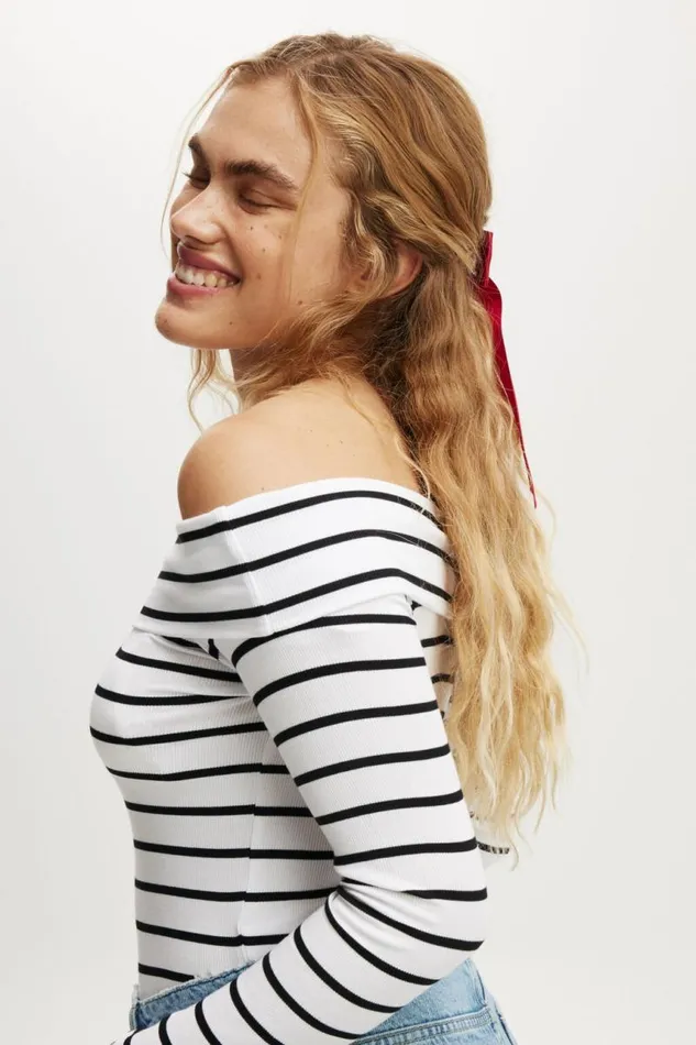 Cotton On Tops Staple Rib Off Shoulder Long Sleeve Top Remi Stripe Whiteblack 8211 Women Cotton On Tops Staple Rib Off Shoulder Long Sleeve Top Remi Stripe Whiteblack 8211 Women