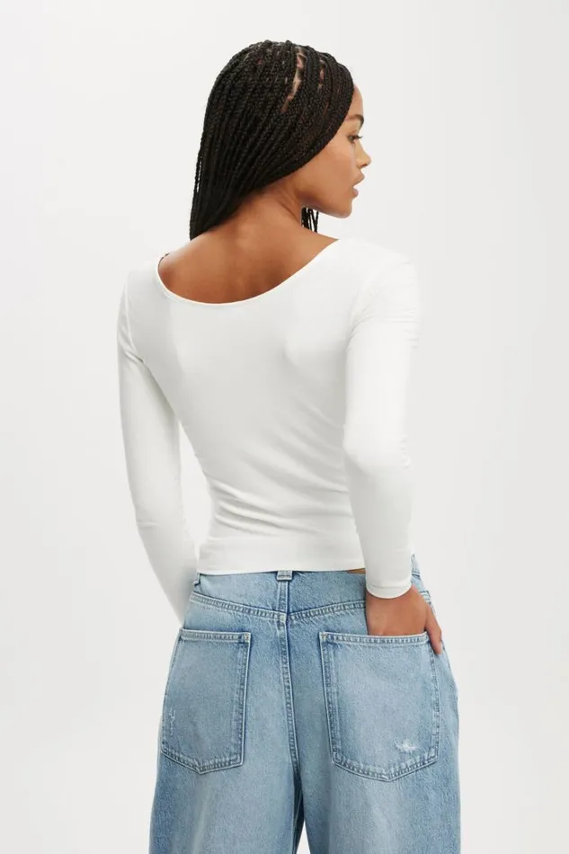 Cotton On Tops Sunday Scoop Long Sleeve Vintage White 8211 Women
