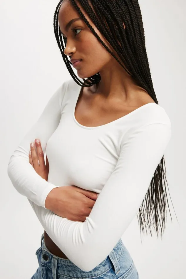 Cotton On Tops Sunday Scoop Long Sleeve Vintage White 8211 Women