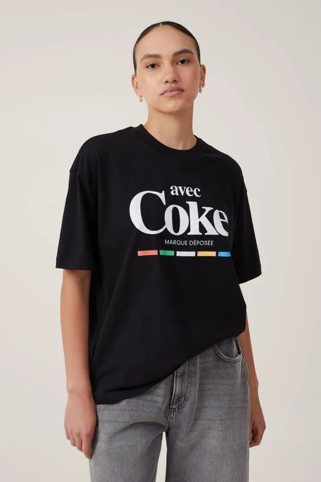 Cotton On Tops The Lcn Boxy Graphic Tee Lcn Cok Coca Cola Coke Black 8211 Women