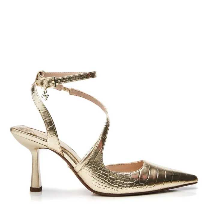 Court Shoes Women Moda In Pelle Cyanna Gold Patent Mocc Croc