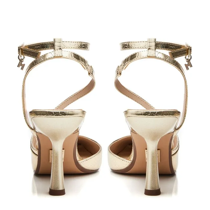 Court Shoes Women Moda In Pelle Cyanna Gold Patent Mocc Croc